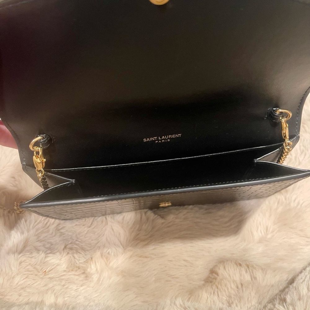 YSL Uptown Croc Embossed Leather Chain Wallet - Picture 5 of 8